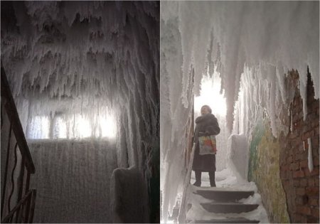 Yaşayış binasının girişi buzlu mağaraya çevrildi - FOTO