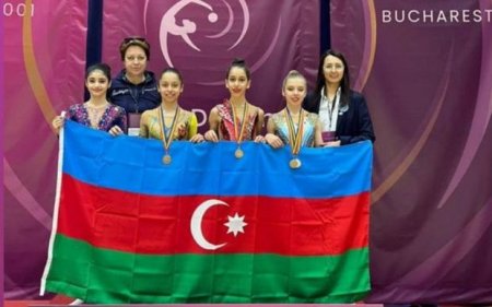 Azərbaycanın bədii gimnastları Rumıniyada beş medal qazandılar - FOTO