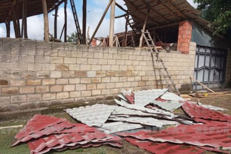 Güclü külək Qaxda tikililərin dam örtüyünü uçurub, ağacları aşırıb - FOTO