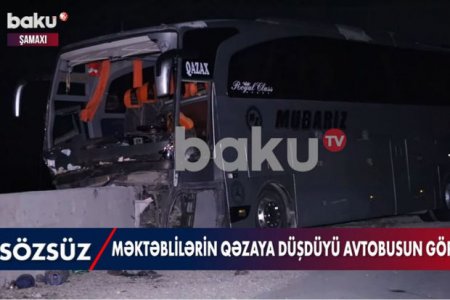 Məktəblilərin qəzaya düşdüyü avtobusun görüntüləri - VİDEO